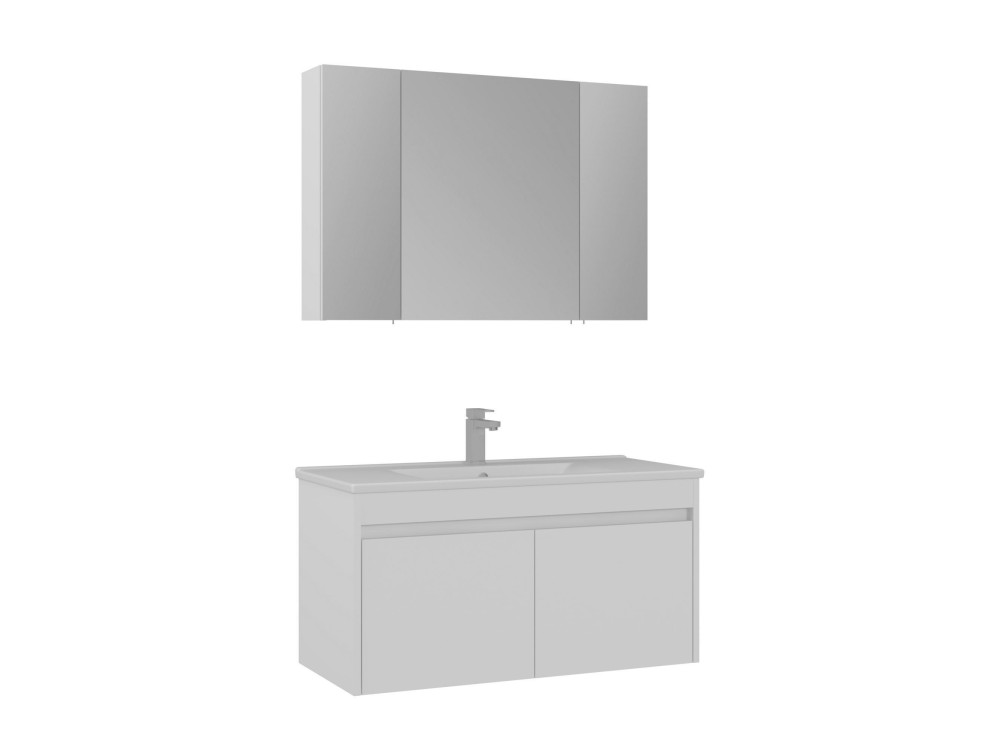 Wastafelmeubel met spiegel (2-delig) "Side 100 v3" - 100 x 45 x 52 cm - Matwit
