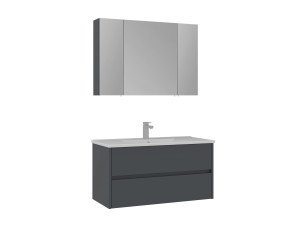 Wastafelmeubel met spiegel (2-delig) "Side 100 v3" - 100 x 16 x 52 cm - Mat antraciet