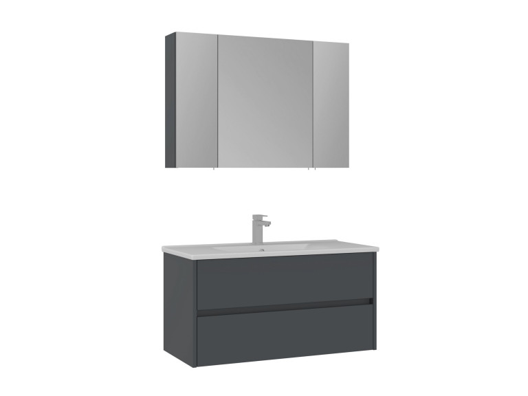 Wastafelmeubel met spiegel (2-delig) "Side 100 v3" - 100 x 16 x 52 cm - Mat antraciet