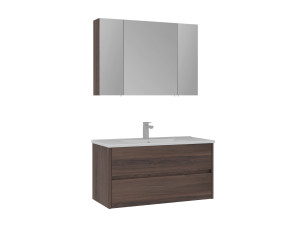 Wastafelmeubel met spiegel (2-delig) "Side 100 v3" - 100 x 16 x 52 cm - Walnoot