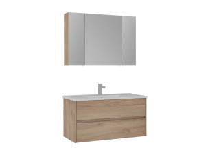 Wastafelmeubel met spiegel (2-delig) "Side 100 v3" - 100 x 16 x 52 cm - Eiken
