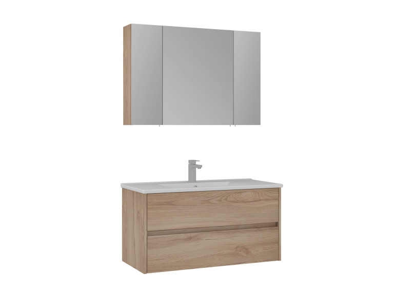 Wastafelmeubel met spiegel (2-delig) "Side 100 v3" - 100 x 16 x 52 cm - Eiken