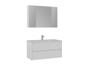 Wastafelmeubel met spiegel (2-delig) "Side 100 v3" - 100 x 16 x 52 cm - Matwit