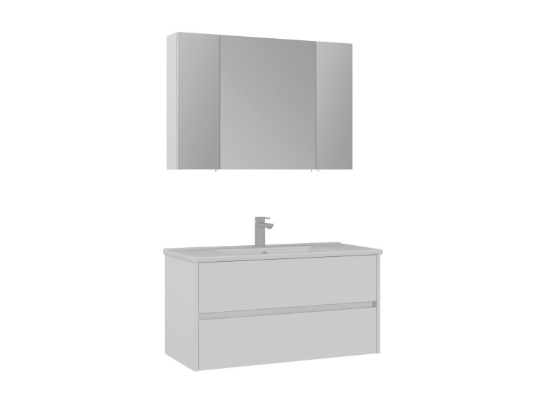 Wastafelmeubel met spiegel (2-delig) "Side 100 v3" - 100 x 16 x 52 cm - Matwit