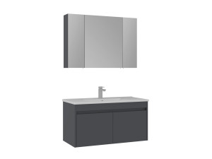 Wastafelmeubel met spiegel (2-delig) "Side 100 v3" - 100 x 45 x 52 cm - Mat antraciet
