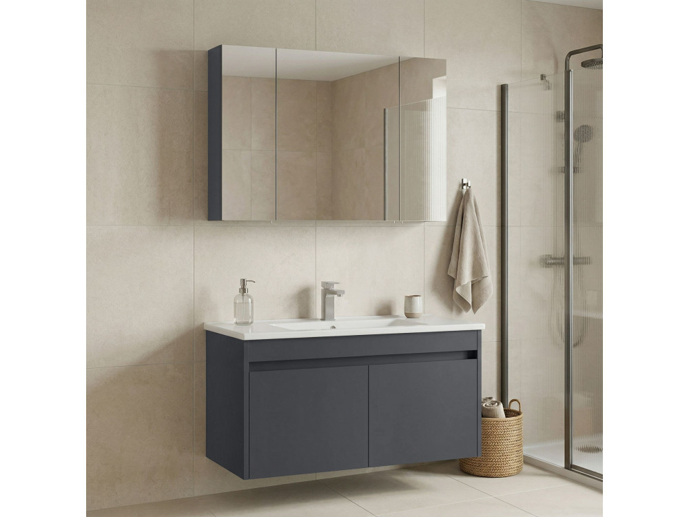 Wastafelmeubel met spiegel (2-delig) "Side 100 v3" - 100 x 45 x 52 cm - Mat antraciet