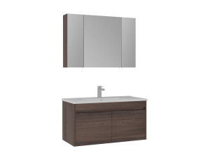 Wastafelmeubel met spiegel (2-delig) "Side 100 v3" - 100 x 45 x 52 cm - Walnoot