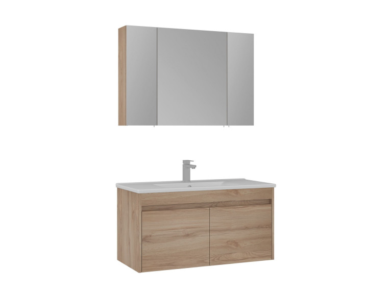 Wastafelmeubel met spiegel (2-delig) "Side 100 v3" - 100 x 45 x 52 cm - Eiken