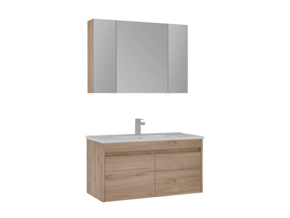 Wastafelmeubel met spiegel (2-delig) "Side 100 v3" - 100 x 45 x 52 cm - Eiken