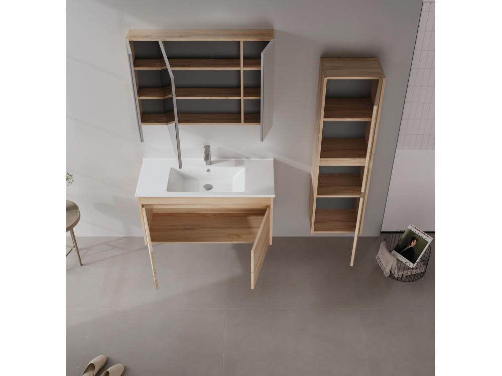 Wastafelmeubel met spiegel (2-delig) "Side 100 v3" - 100 x 45 x 52 cm - Eiken