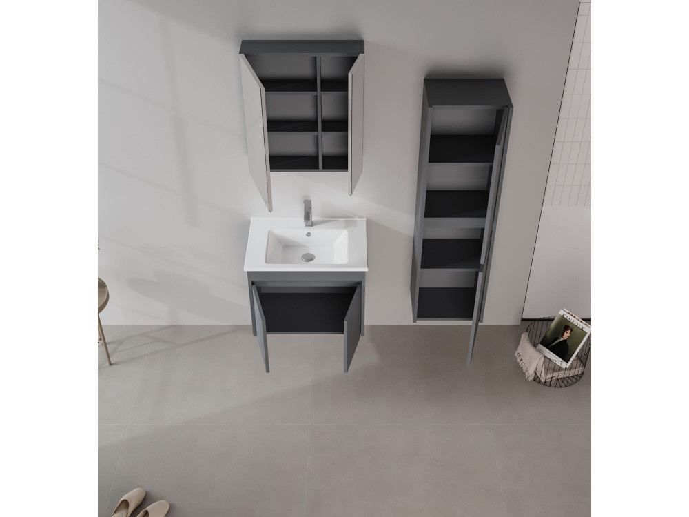 Wastafelmeubel "Side 65 v2" - 65 x 45 x 52 cm - Mat antraciet