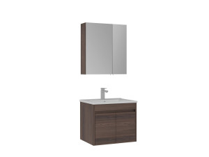 Wastafelmeubel met spiegel (2-delig) "Side 65 v2" - 65 x 45 x 52 cm - Walnoot