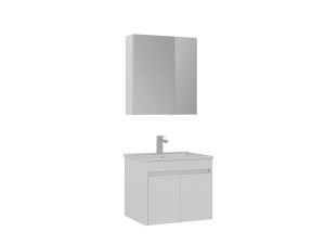 Wastafelmeubel met spiegel (2-delig) "Side 65 v2" - 65 x 45 x 52 cm - Matwit