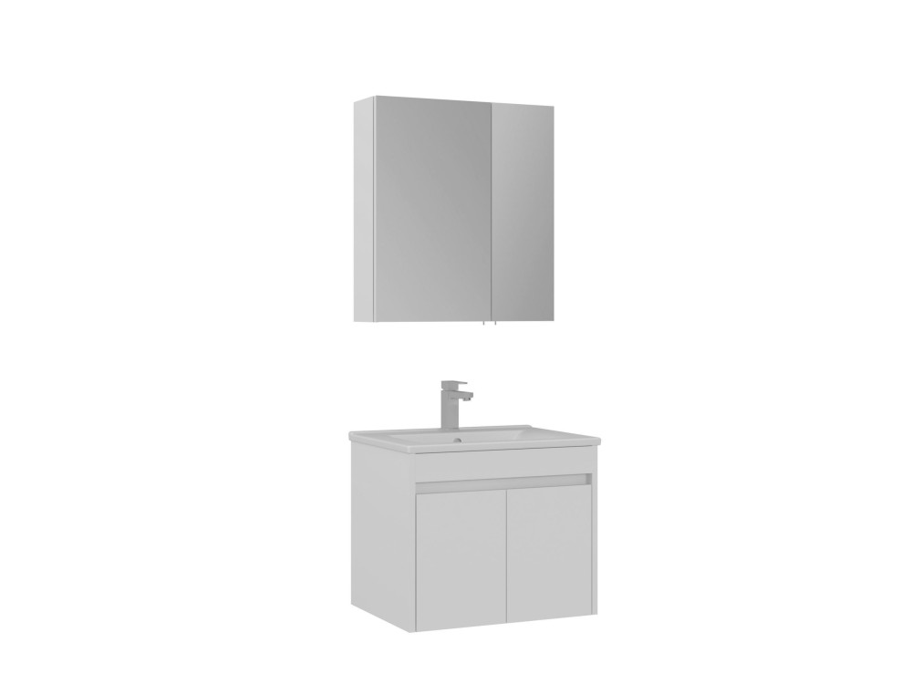 Wastafelmeubel met spiegel (2-delig) "Side 65 v2" - 65 x 45 x 52 cm - Matwit