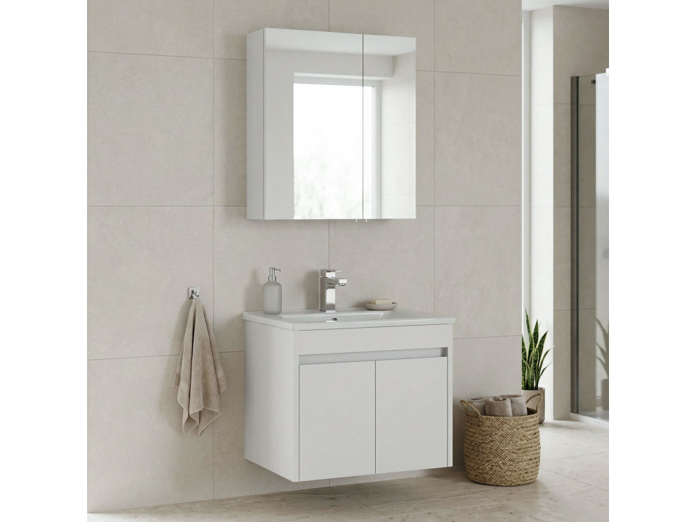 Wastafelmeubel met spiegel (2-delig) "Side 65 v2" - 65 x 45 x 52 cm - Matwit