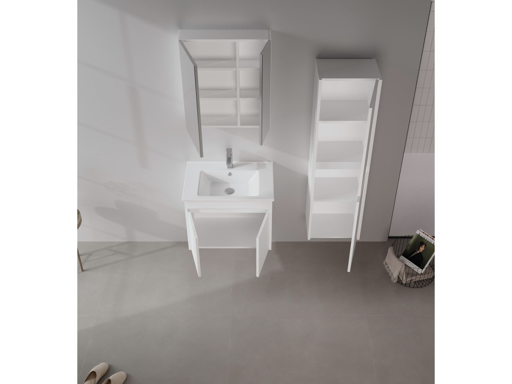 Wastafelmeubel met spiegel (2-delig) "Side 65 v2" - 65 x 45 x 52 cm - Matwit