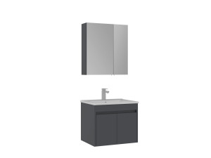 Wastafelmeubel met spiegel (2-delig) "Side 65 v2" - 65 x 45 x 52 cm - Mat antraciet