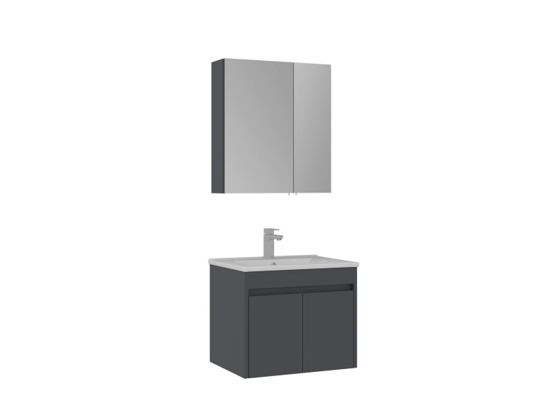Wastafelmeubel met spiegel (2-delig) "Side 65 v2" - 65 x 45 x 52 cm - Mat antraciet