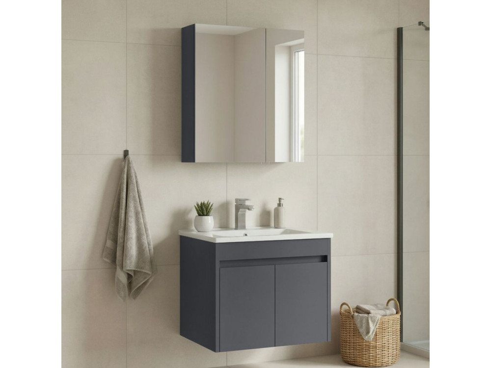 Wastafelmeubel met spiegel (2-delig) "Side 65 v2" - 65 x 45 x 52 cm - Mat antraciet