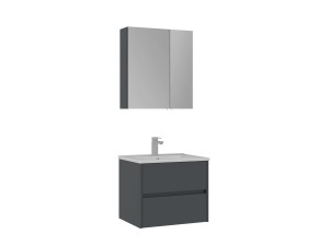 Wastafelmeubel met spiegel (2-delig) "Side 65 v2" - 65 x 45 x 52 cm - Mat antraciet