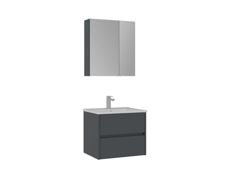 Wastafelmeubel met spiegel (2-delig) "Side 65 v2" - 65 x 45 x 52 cm - Mat antraciet