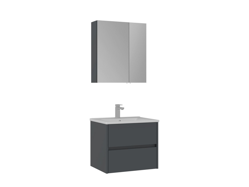 Wastafelmeubel met spiegel (2-delig) "Side 65 v2" - 65 x 45 x 52 cm - Mat antraciet