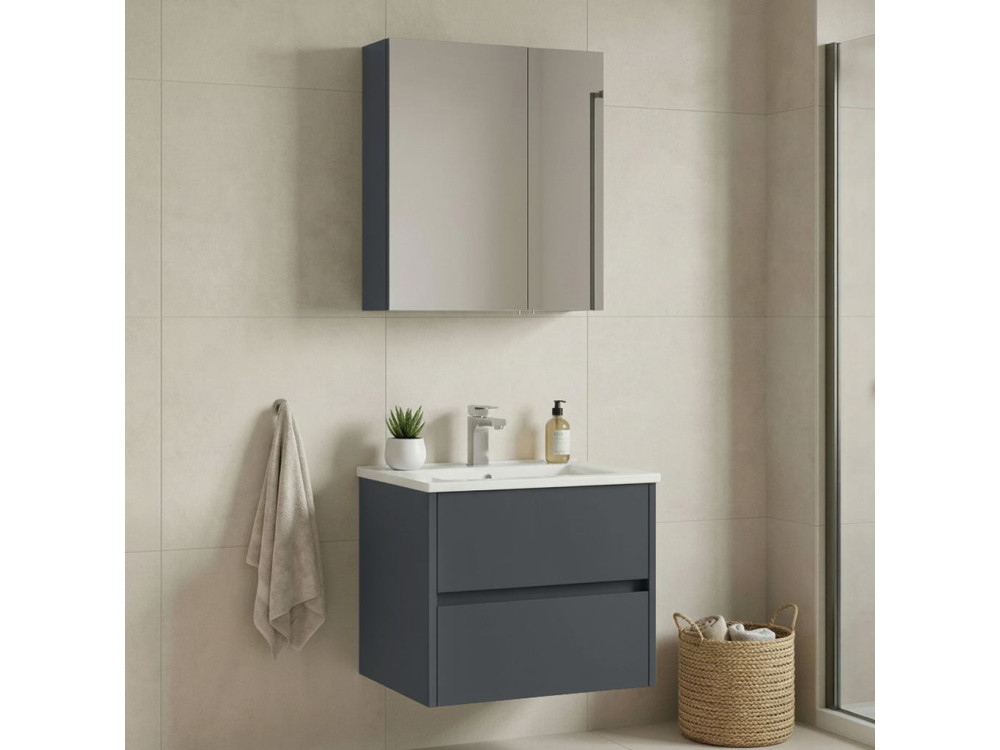 Wastafelmeubel met spiegel (2-delig) "Side 65 v2" - 65 x 45 x 52 cm - Mat antraciet