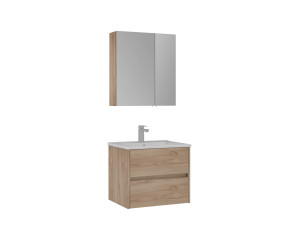 Wastafelmeubel met spiegel (2-delig) "Side 65 v2" - 65 x 45 x 52 cm - Eiken