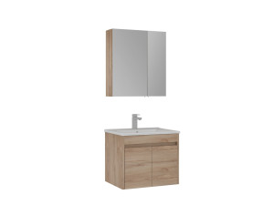 Wastafelmeubel met spiegel (2-delig) "Side 65 v2" - 65 x 45 x 52 cm - Eiken