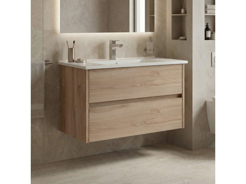 Wastafelmeubel "Side 85 v2" - 85 x 45 x 52 cm - Eiken