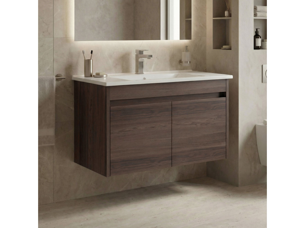 Wastafelmeubel "Side 85 v2" - 85 x 45 x 52 cm - Dark Walnut