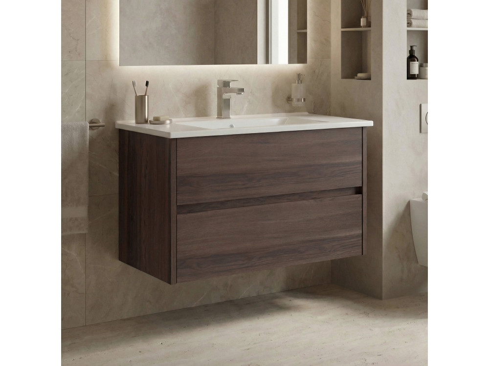 Wastafelmeubel "Side 85 v2" - 85 x 45 x 52 cm - Dark Walnut