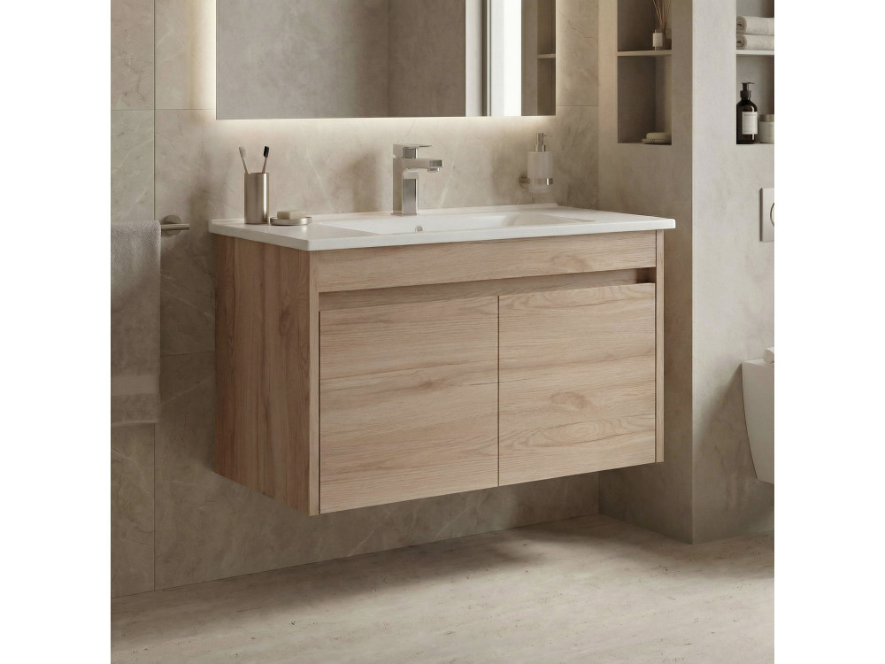 Wastafelmeubel "Side 85 v2" - 85 x 45 x 52 cm - Eiken
