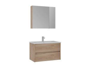 Wastafelmeubel met spiegel (2-delig) "Side 85 v2" - 85 x 45 x 52 cm - Eiken