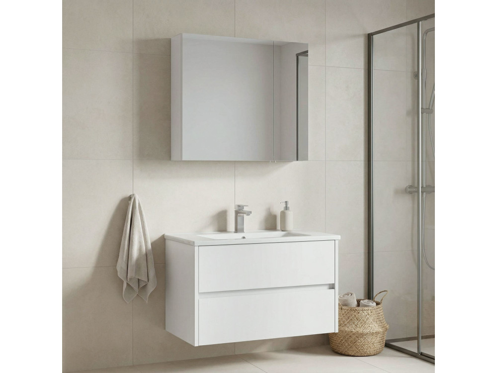 Wastafelmeubel met spiegel (2-delig) "Side 85 v2" - 85 x 45 x 52 cm - Matwit