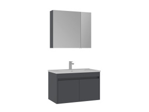 Wastafelmeubel met spiegel (2-delig) "Side 85 v2" - 85 x 45 x 52 cm - Mat antraciet
