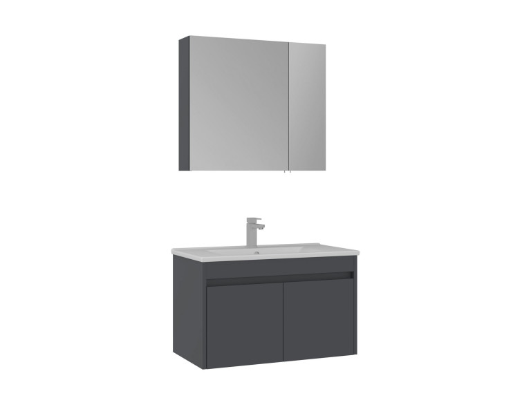 Wastafelmeubel met spiegel (2-delig) "Side 85 v2" - 85 x 45 x 52 cm - Mat antraciet
