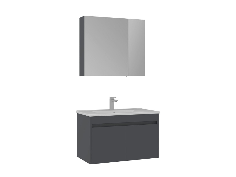 Wastafelmeubel met spiegel (2-delig) "Side 85 v2" - 85 x 45 x 52 cm - Mat antraciet