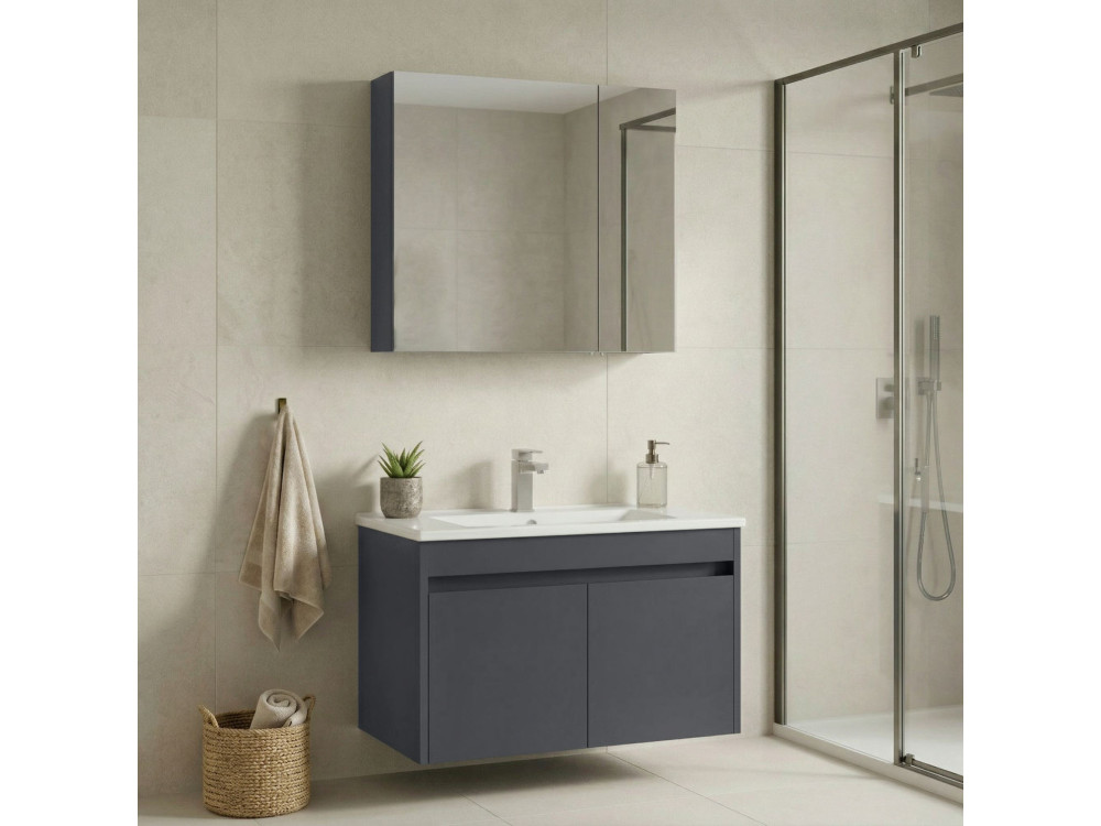 Wastafelmeubel met spiegel (2-delig) "Side 85 v2" - 85 x 45 x 52 cm - Mat antraciet