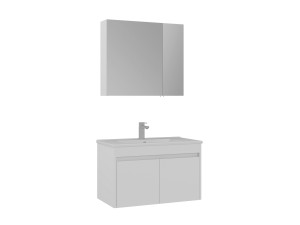 Wastafelmeubel met spiegel (2-delig) "Side 85 v2" - 85 x 45 x 52 cm - Matwit