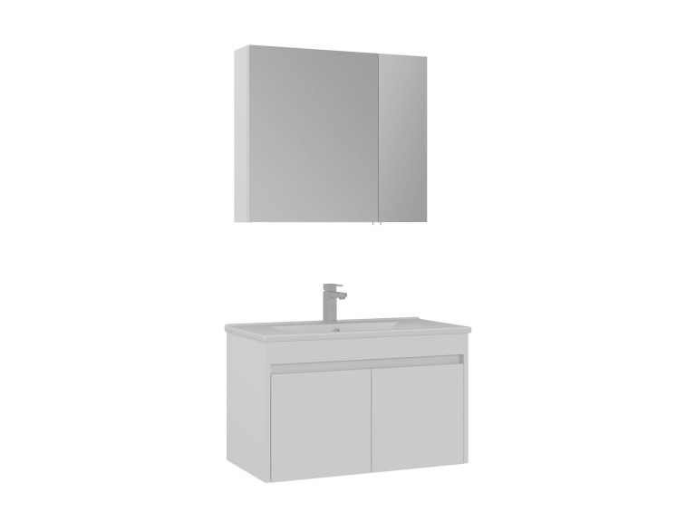 Wastafelmeubel met spiegel (2-delig) "Side 85 v2" - 85 x 45 x 52 cm - Matwit