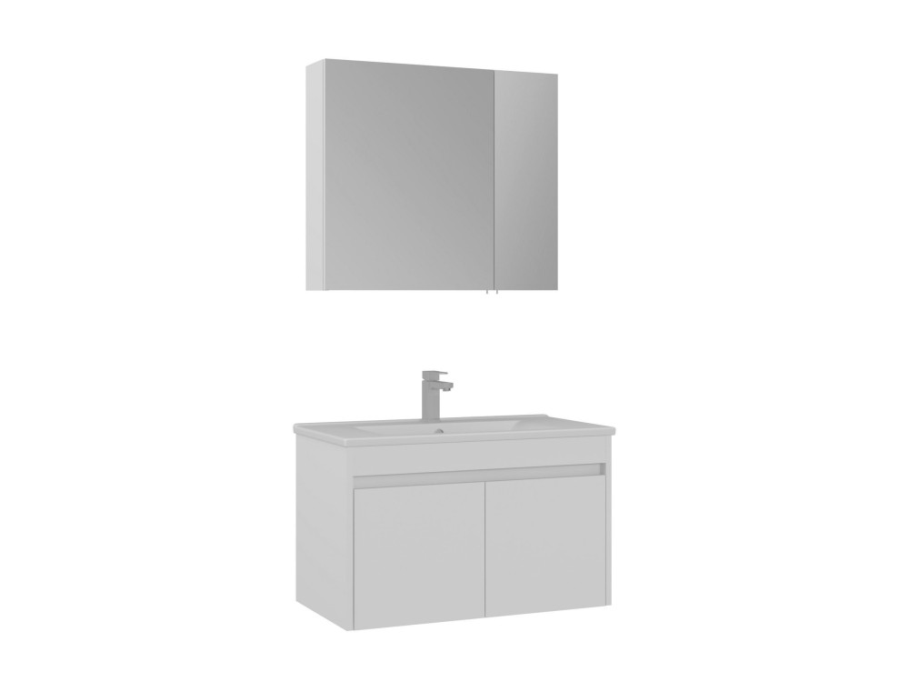 Wastafelmeubel met spiegel (2-delig) "Side 85 v2" - 85 x 45 x 52 cm - Matwit