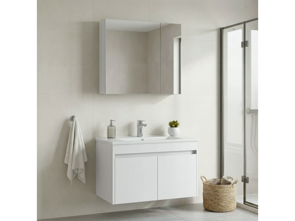 Wastafelmeubel met spiegel (2-delig) "Side 85 v2" - 85 x 45 x 52 cm - Matwit