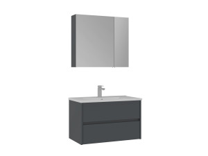 Wastafelmeubel met spiegel (2-delig) "Side 85 v2" - 85 x 45 x 52 cm - Mat antraciet