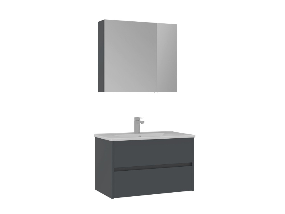 Wastafelmeubel met spiegel (2-delig) "Side 85 v2" - 85 x 45 x 52 cm - Mat antraciet