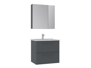 Wastafelmeubel met spiegel (2-delig) "Nuvola 65 v2" - 65 x 50 x 62 cm - Antraciet