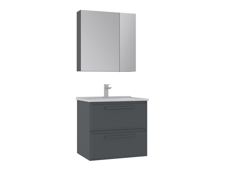Wastafelmeubel met spiegel (2-delig) "Nuvola 65 v2" - 65 x 50 x 62 cm - Antraciet