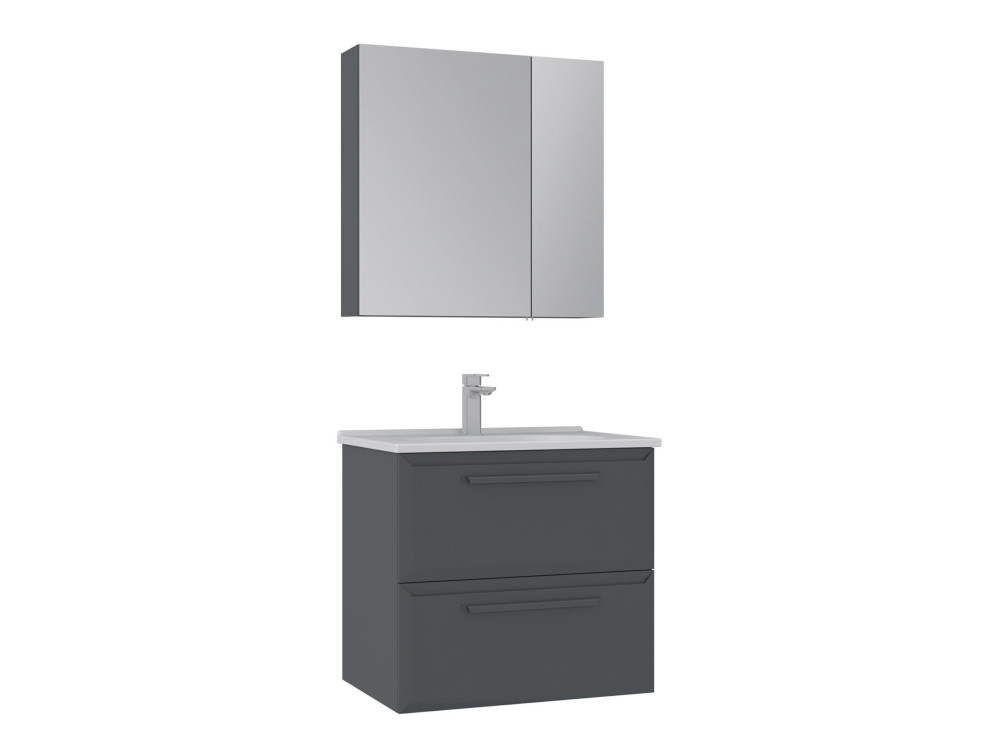 Wastafelmeubel met spiegel (2-delig) "Nuvola 65 v2" - 65 x 50 x 62 cm - Antraciet