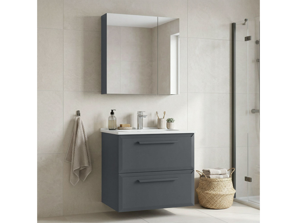 Wastafelmeubel met spiegel (2-delig) "Nuvola 65 v2" - 65 x 50 x 62 cm - Antraciet