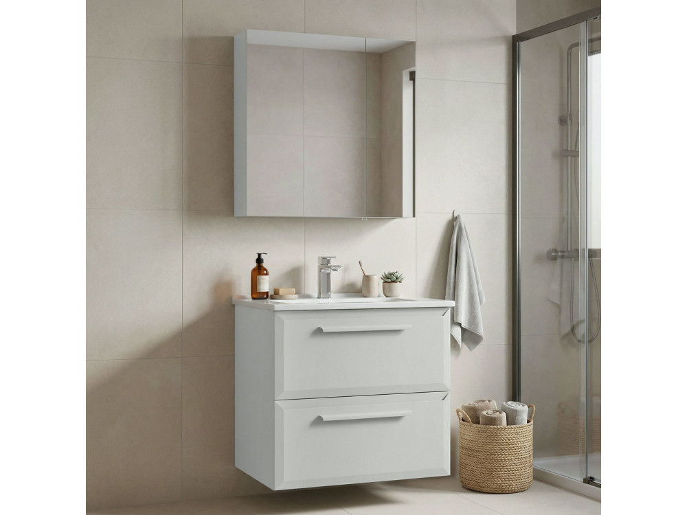 Wastafelmeubel met spiegel (2-delig) "Nuvola 65 v2" - 65 x 50 x 62 cm - Cashmere